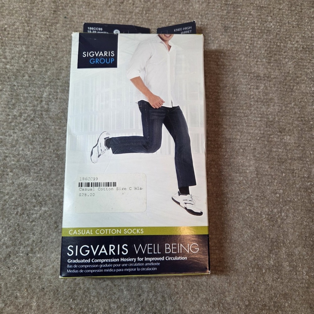 SIGVARIS 186C 15-20mmHg CASUAL COTTON SOCKS  KNEE HIGH compression Open box